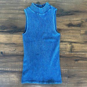Intimately Free People XS/S Mock Turtleneck Ribbed Tank Top in Blue